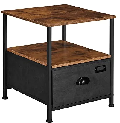 SONGMICS bedside table, with 2 shelves and 1 drawer - rustic brown MDF and black faux suede/metal (41x41)