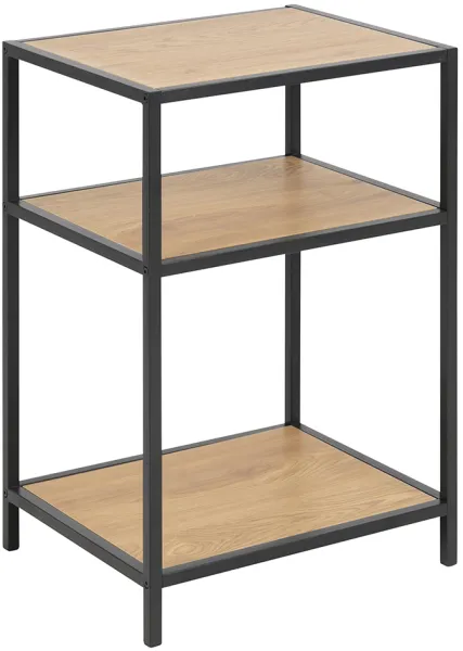 ACT NORDIC Seaford bedside table - natural/black paper oak/metal, with 2 shelves
